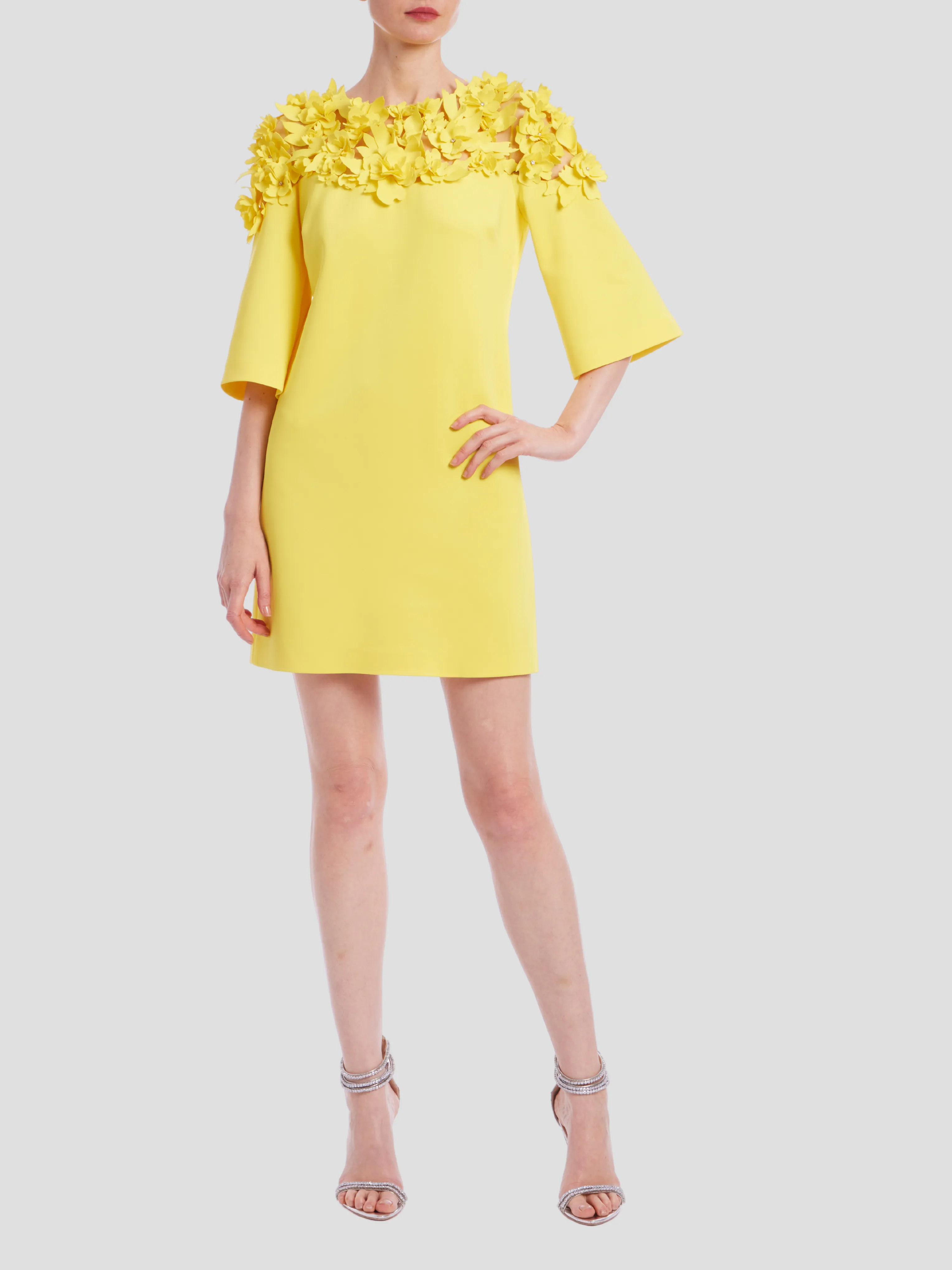 Floral Laser Yoke Dress in Yellow