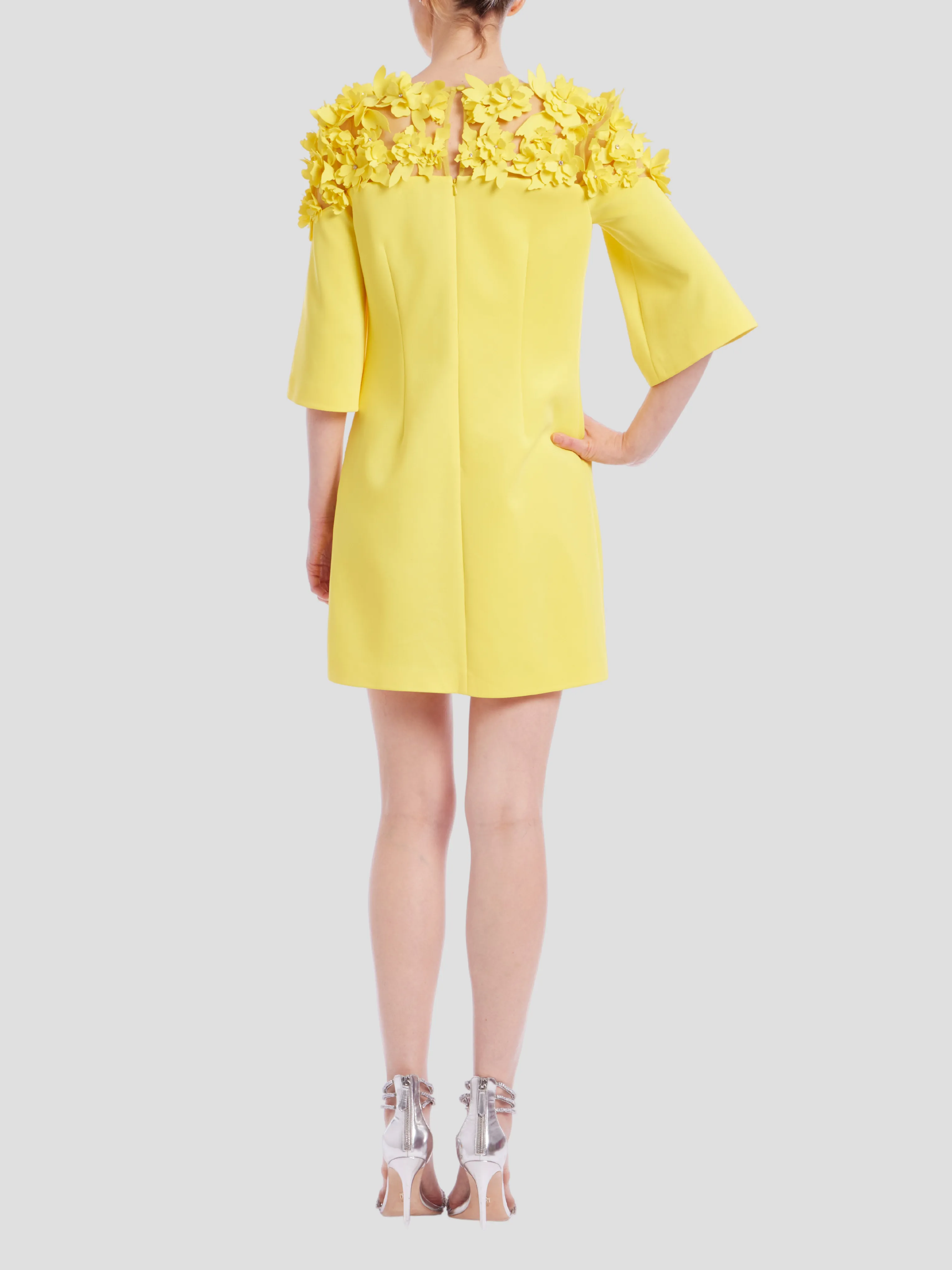 Floral Laser Yoke Dress in Yellow