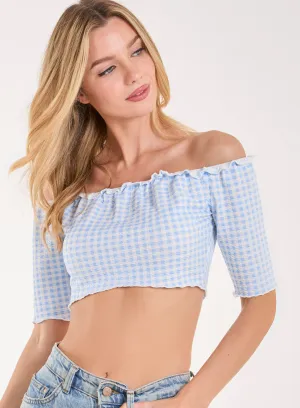 Frill Detail Gingham Bardot Top