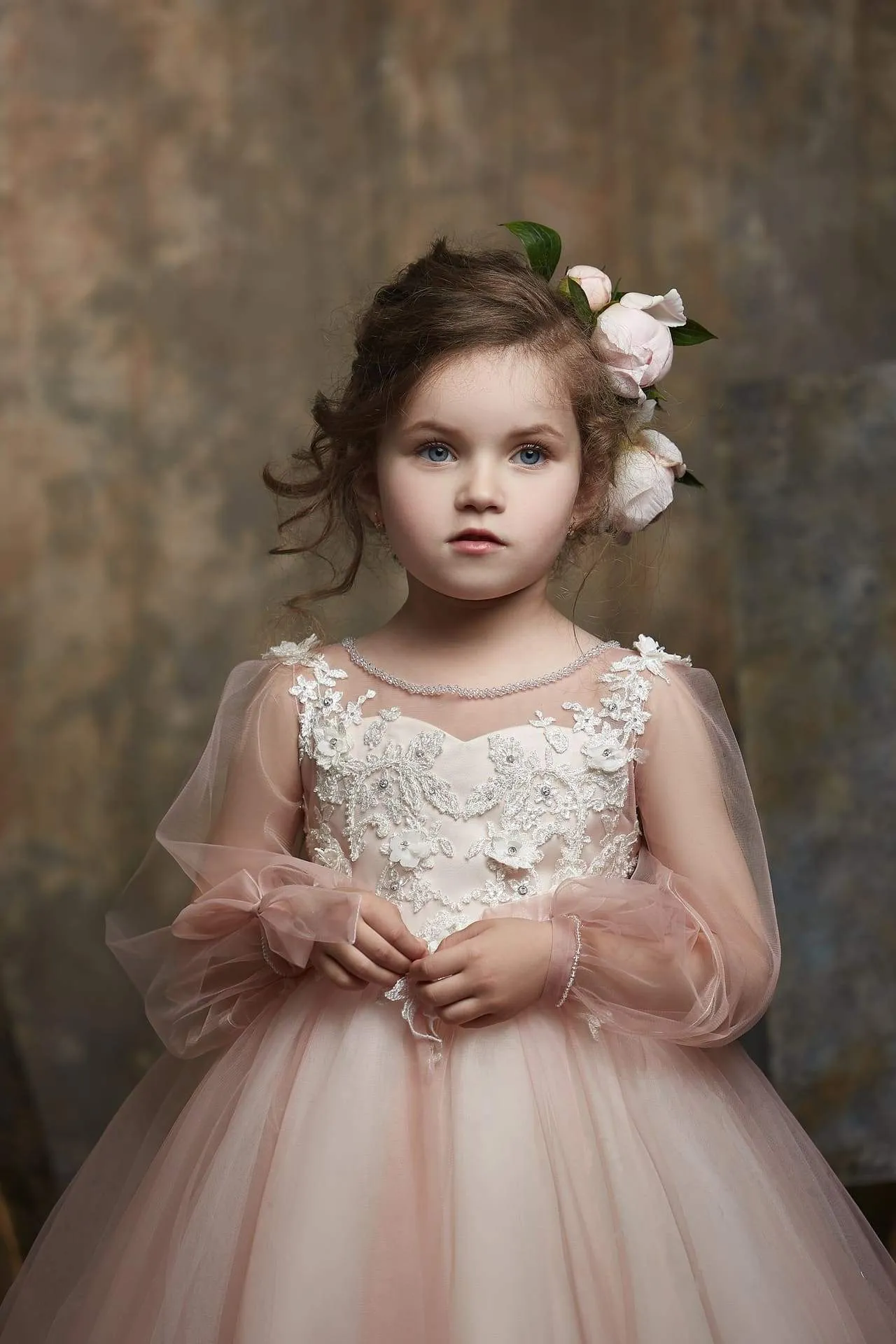 Girls Overlaid Ruffled Style Long Sleeve Dress