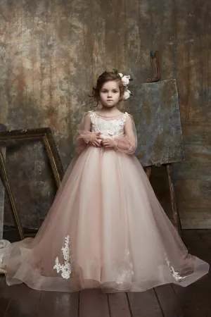 Girls Overlaid Ruffled Style Long Sleeve Dress