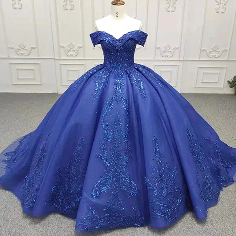 Gorgeous Royal Blue Sweetheart Beading Evening Party Dress Lace Up Ball Gown