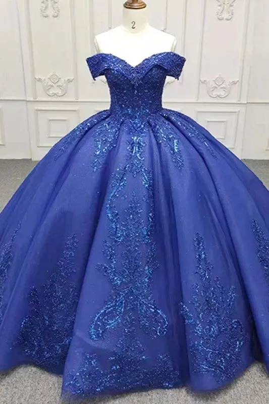Gorgeous Royal Blue Sweetheart Beading Evening Party Dress Lace Up Ball Gown