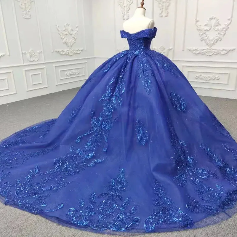 Gorgeous Royal Blue Sweetheart Beading Evening Party Dress Lace Up Ball Gown