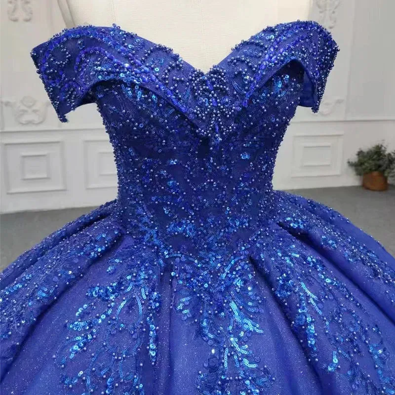 Gorgeous Royal Blue Sweetheart Beading Evening Party Dress Lace Up Ball Gown