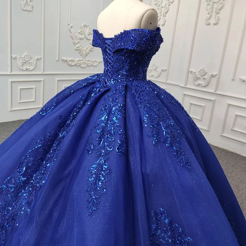 Gorgeous Royal Blue Sweetheart Beading Evening Party Dress Lace Up Ball Gown
