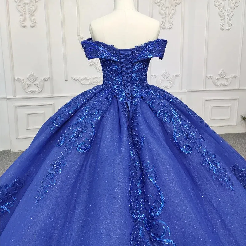Gorgeous Royal Blue Sweetheart Beading Evening Party Dress Lace Up Ball Gown