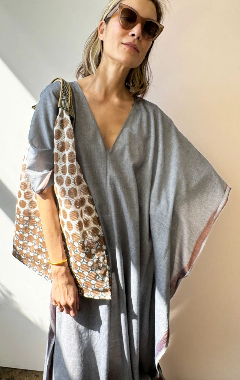 Grey and Metallic v neck caftan