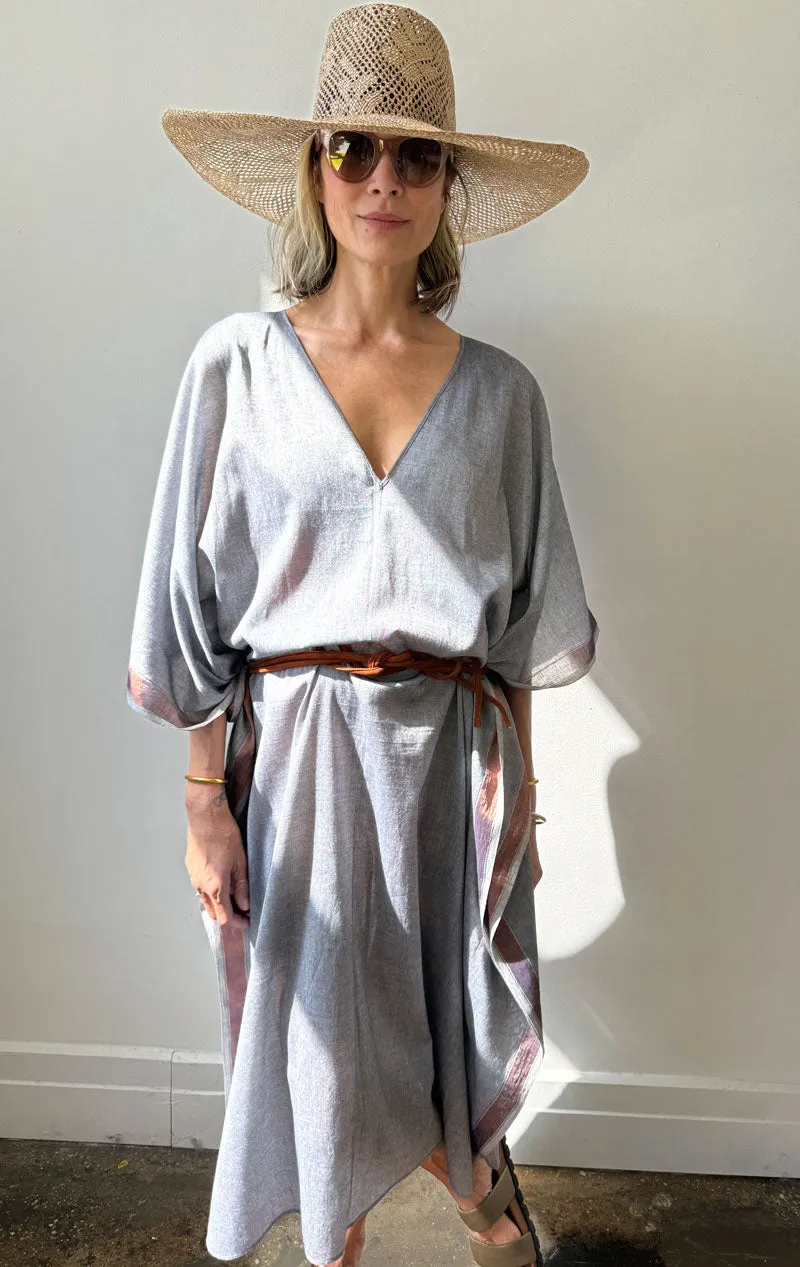 Grey and Metallic v neck caftan