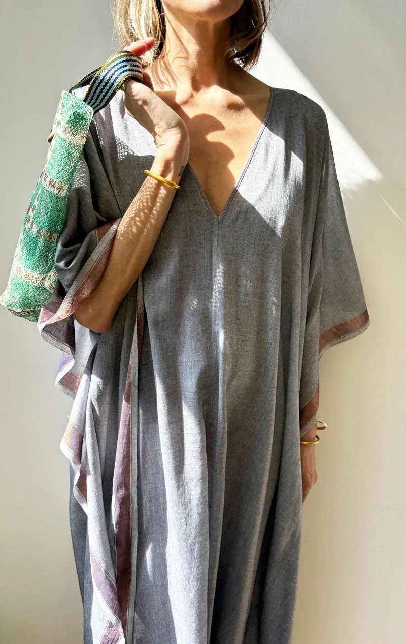 Grey and Metallic v neck caftan