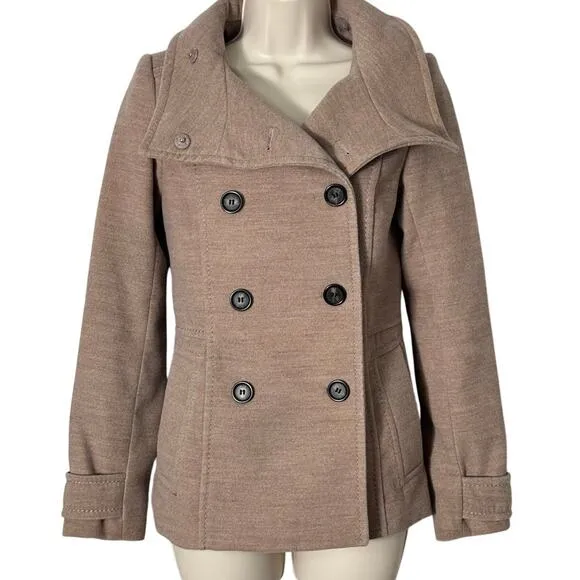 H &amp; M Womens Double Breasted Funnel Neck Peacoat Tan Size 2