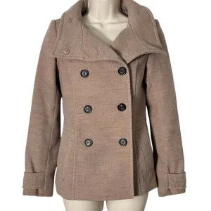 H &amp; M Womens Double Breasted Funnel Neck Peacoat Tan Size 2