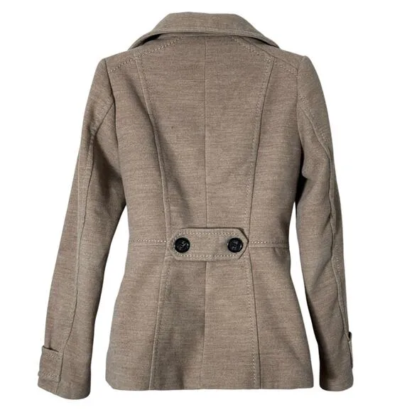 H &amp; M Womens Double Breasted Funnel Neck Peacoat Tan Size 2