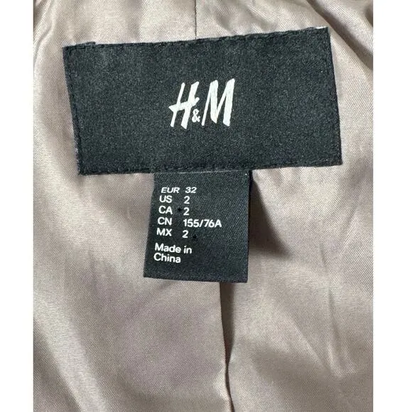 H &amp; M Womens Double Breasted Funnel Neck Peacoat Tan Size 2
