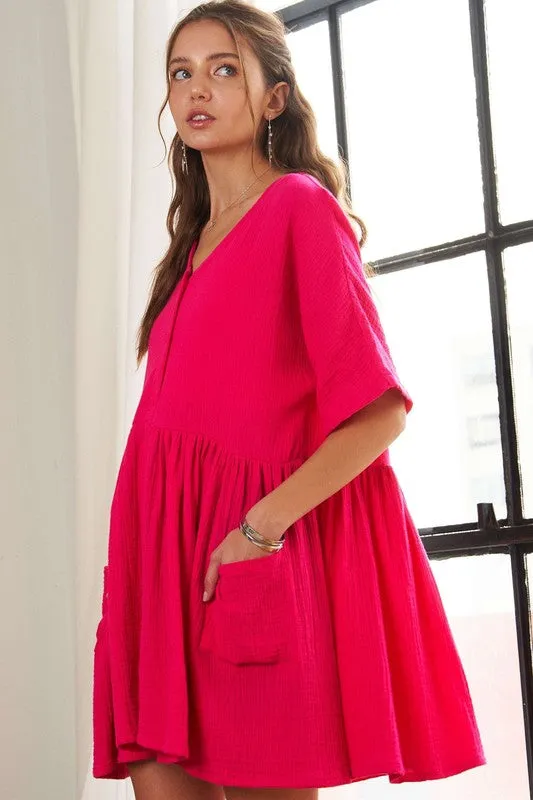 Hazel Blues® |  ADORA V-Neck Half Sleeve Dress with Pockets