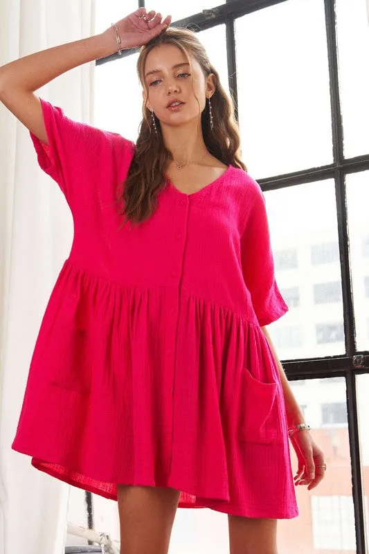 Hazel Blues® |  ADORA V-Neck Half Sleeve Dress with Pockets