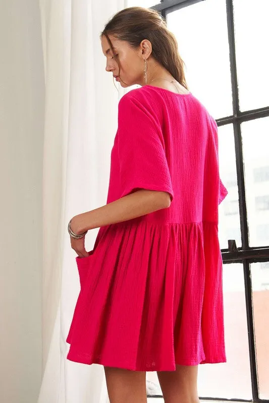 Hazel Blues® |  ADORA V-Neck Half Sleeve Dress with Pockets