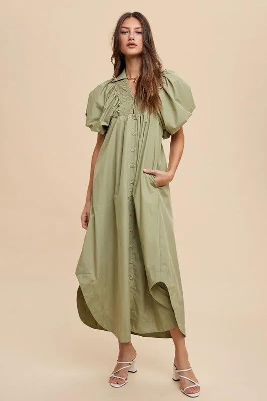 Hazel Blues® |  Annie Wear Smocked Puff Sleeve Midi Dress