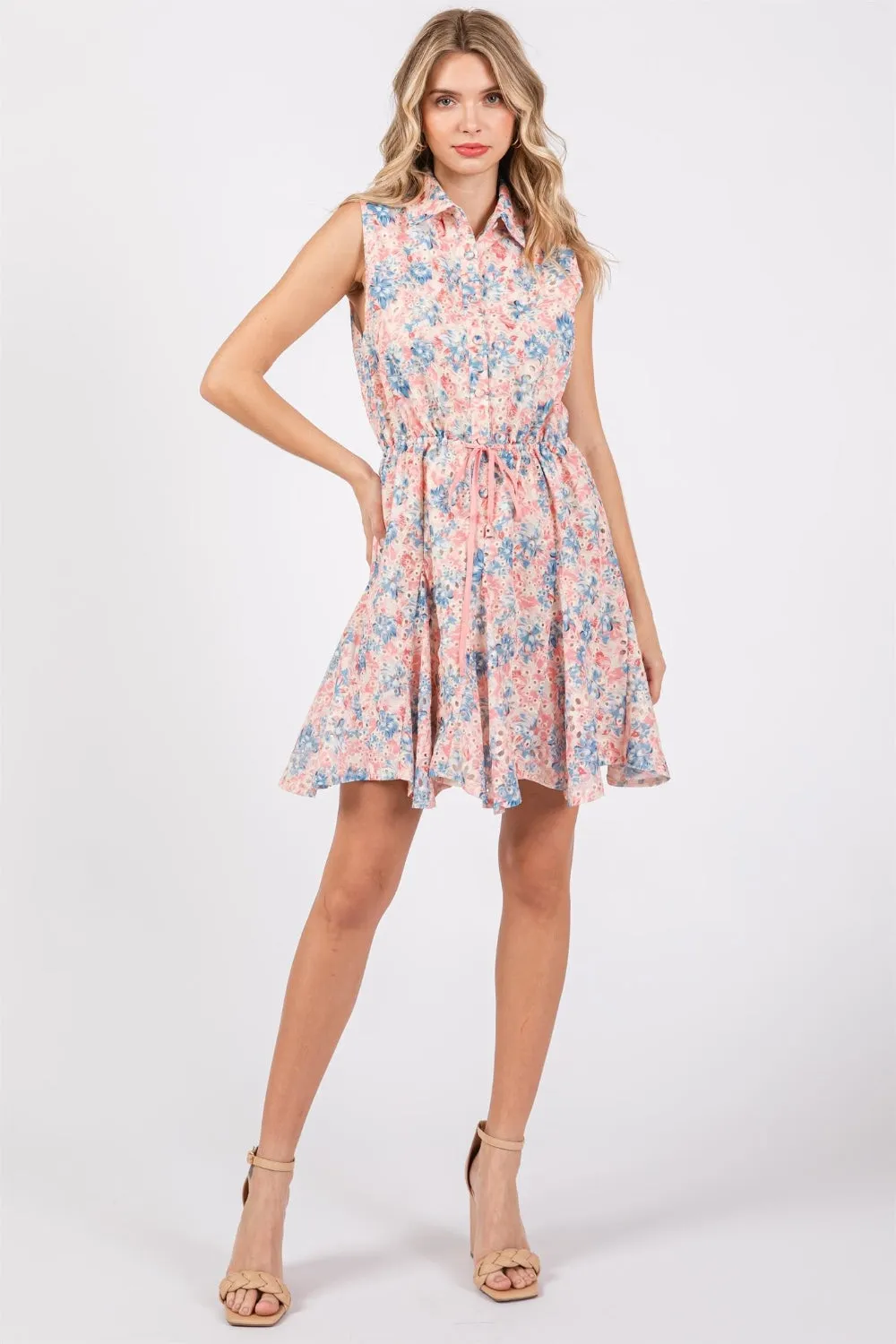 Hazel Blues® |  GeeGee Floral Eyelet Sleeveless Mini Dress