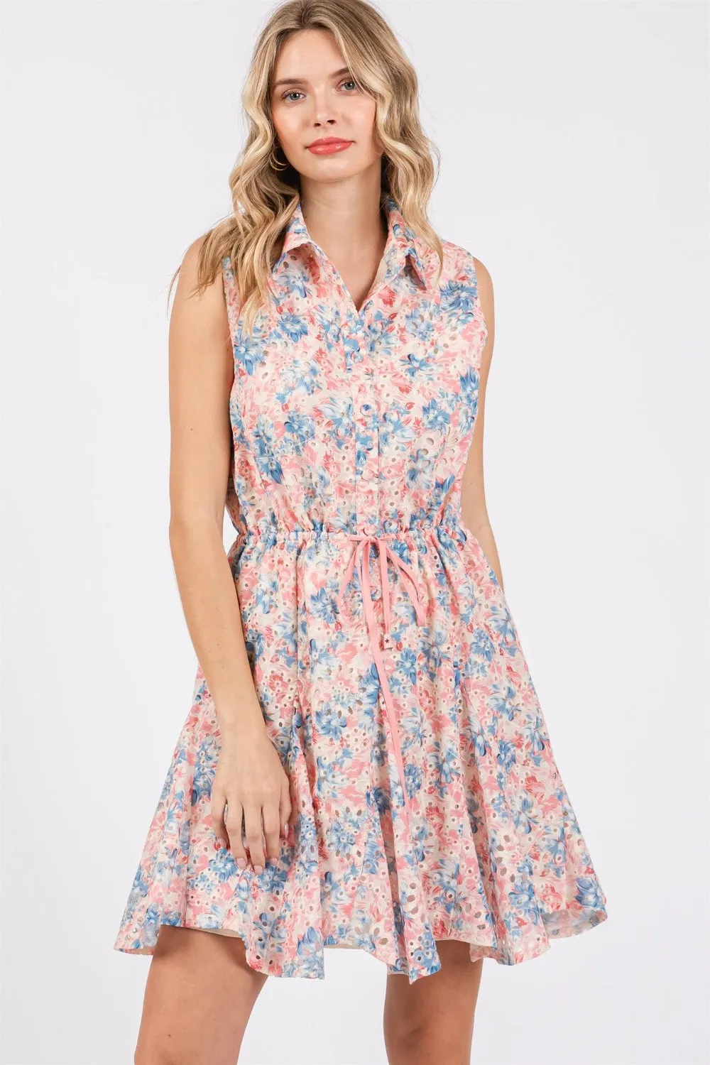 Hazel Blues® |  GeeGee Floral Eyelet Sleeveless Mini Dress