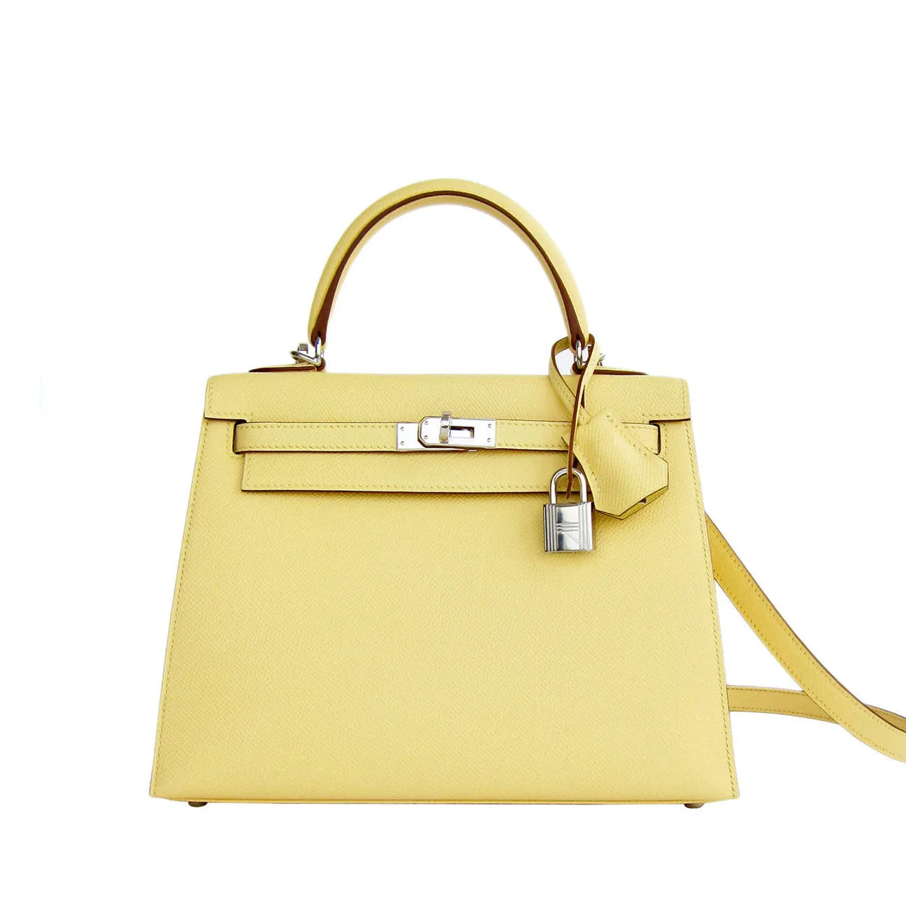 Hermes 25cm Jaune Poussin Sellier Epsom Kelly Palladium Jewel
