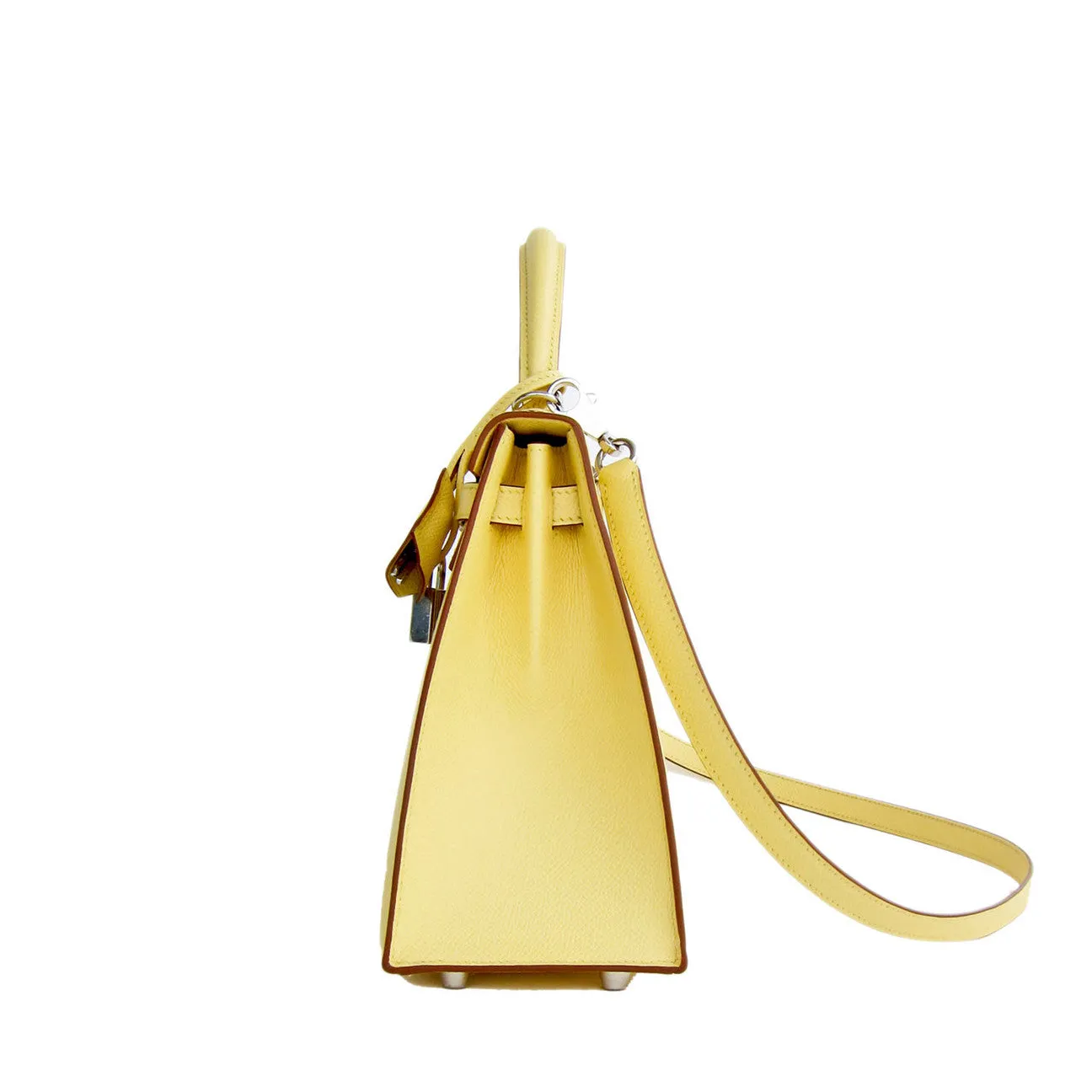 Hermes 25cm Jaune Poussin Sellier Epsom Kelly Palladium Jewel