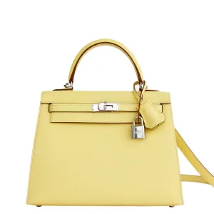 Hermes 25cm Jaune Poussin Sellier Epsom Kelly Palladium Jewel