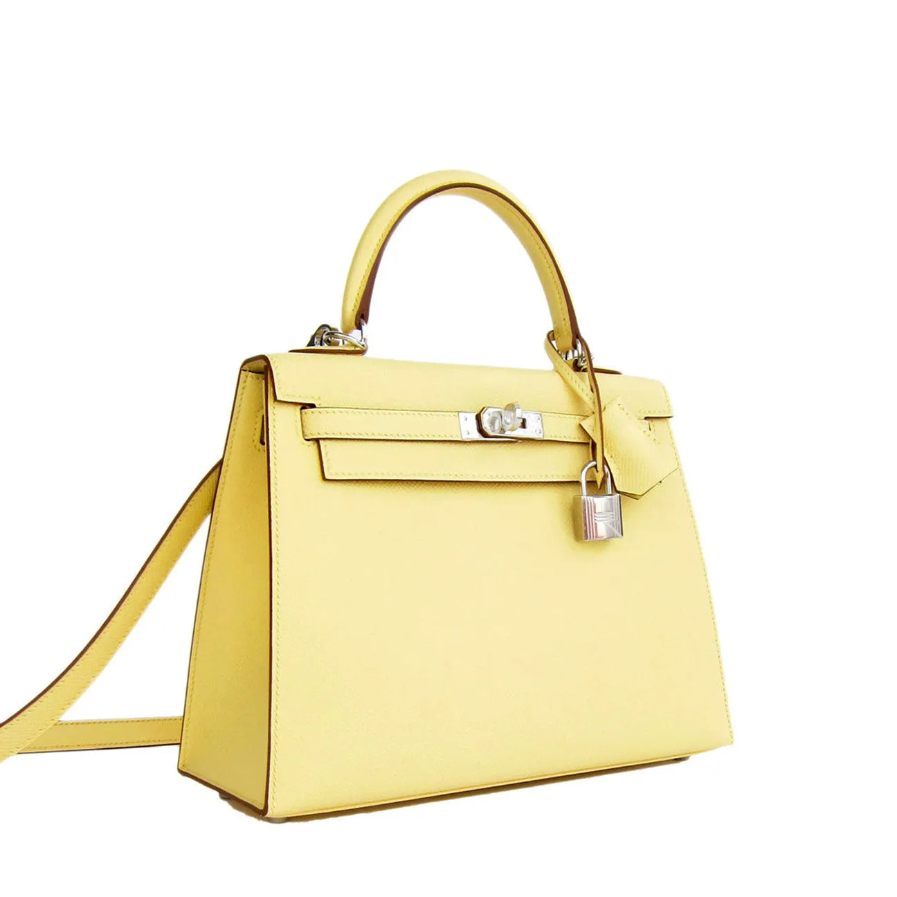 Hermes 25cm Jaune Poussin Sellier Epsom Kelly Palladium Jewel