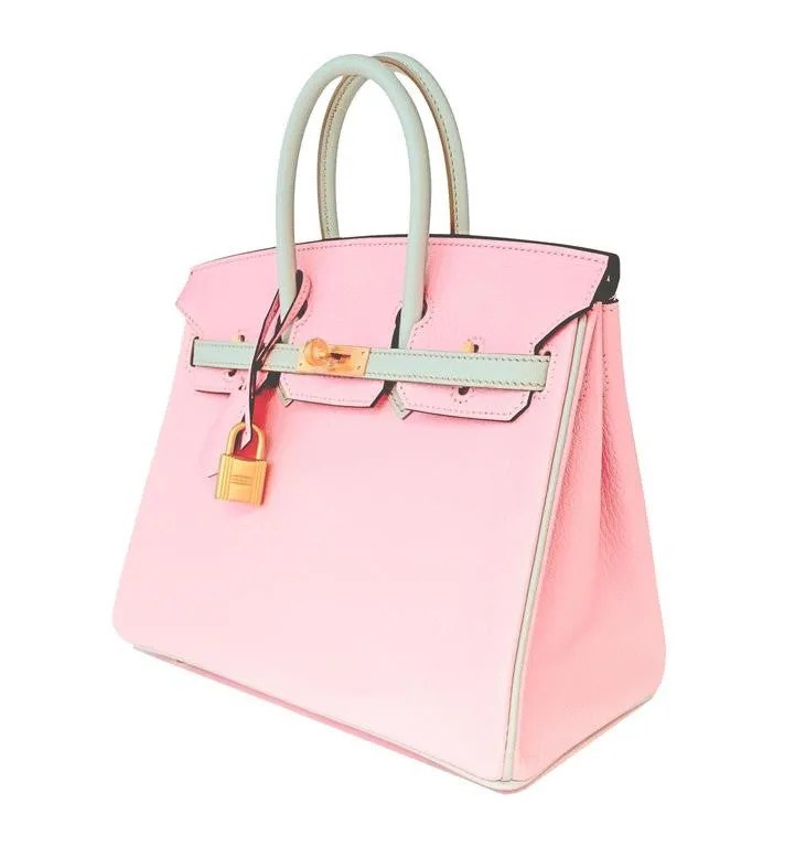 Hermes HSS Bi-Color Rose Sakura Gris Perle 25cm Chevre Birkin Special Order Exclusive