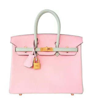 Hermes HSS Bi-Color Rose Sakura Gris Perle 25cm Chevre Birkin Special Order Exclusive
