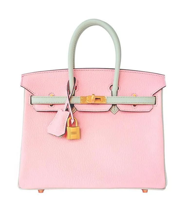 Hermes HSS Bi-Color Rose Sakura Gris Perle 25cm Chevre Birkin Special Order Exclusive