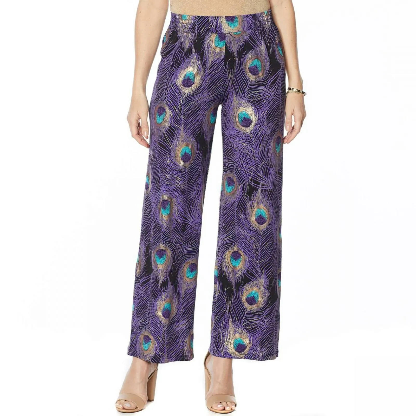 IMAN Women's Tall Global Chic Luxury Resort Peacock Palazzo Pants