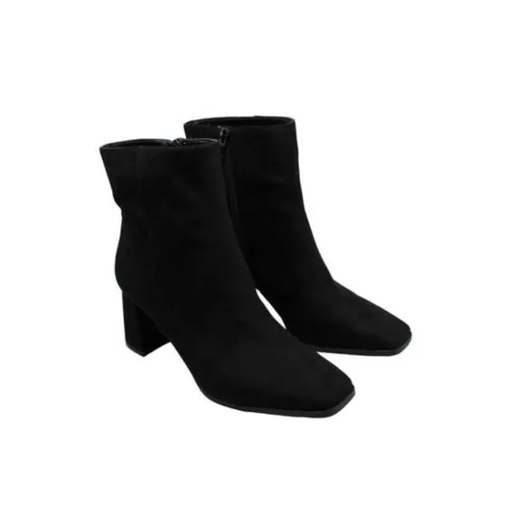 INC Womens Black Arch Support Dasha Square Toe Block Heel Zip-Up Booties 9 M