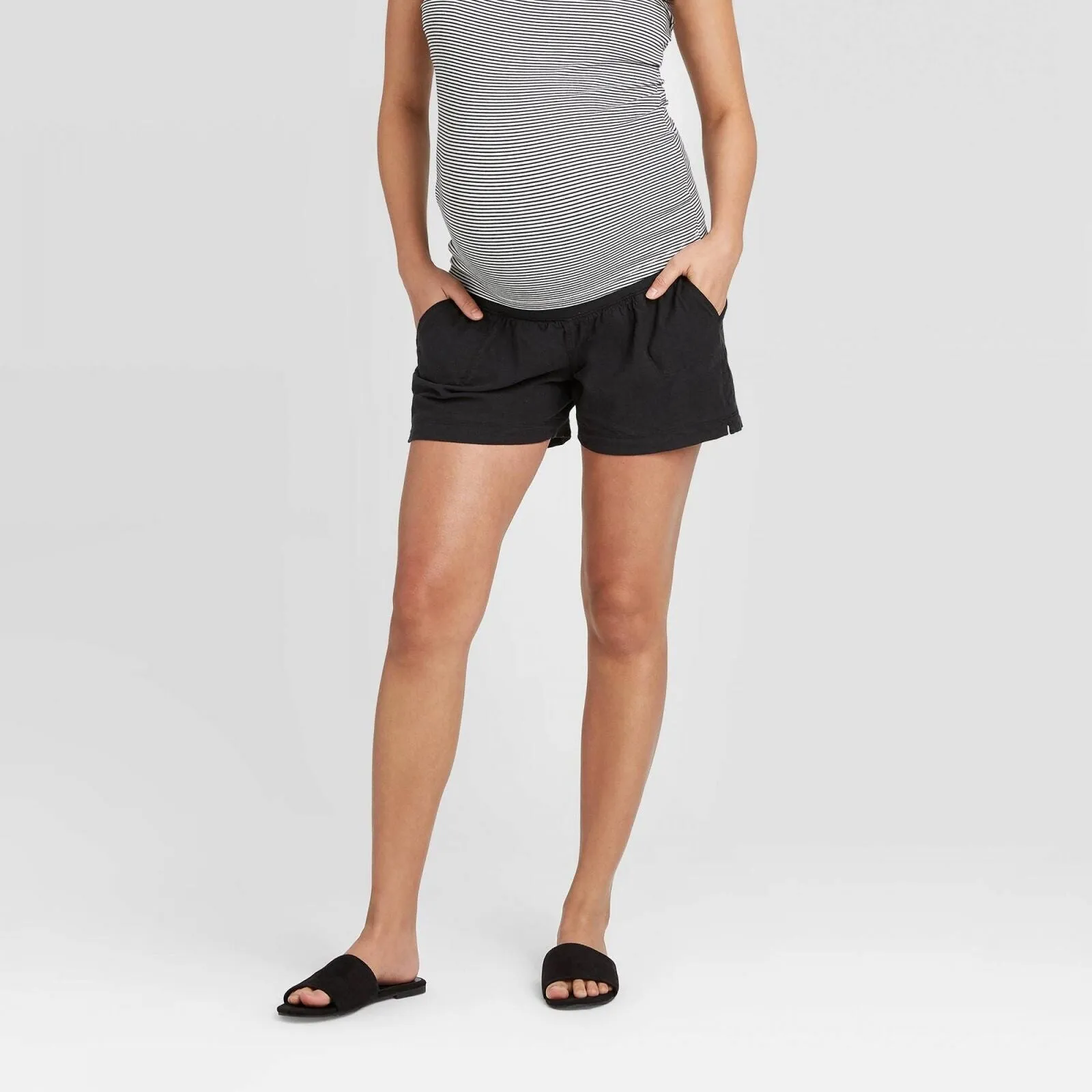 Isabel Maternity by Ingrid & Isabel Maternity Twill Pull-On Shorts Black XS