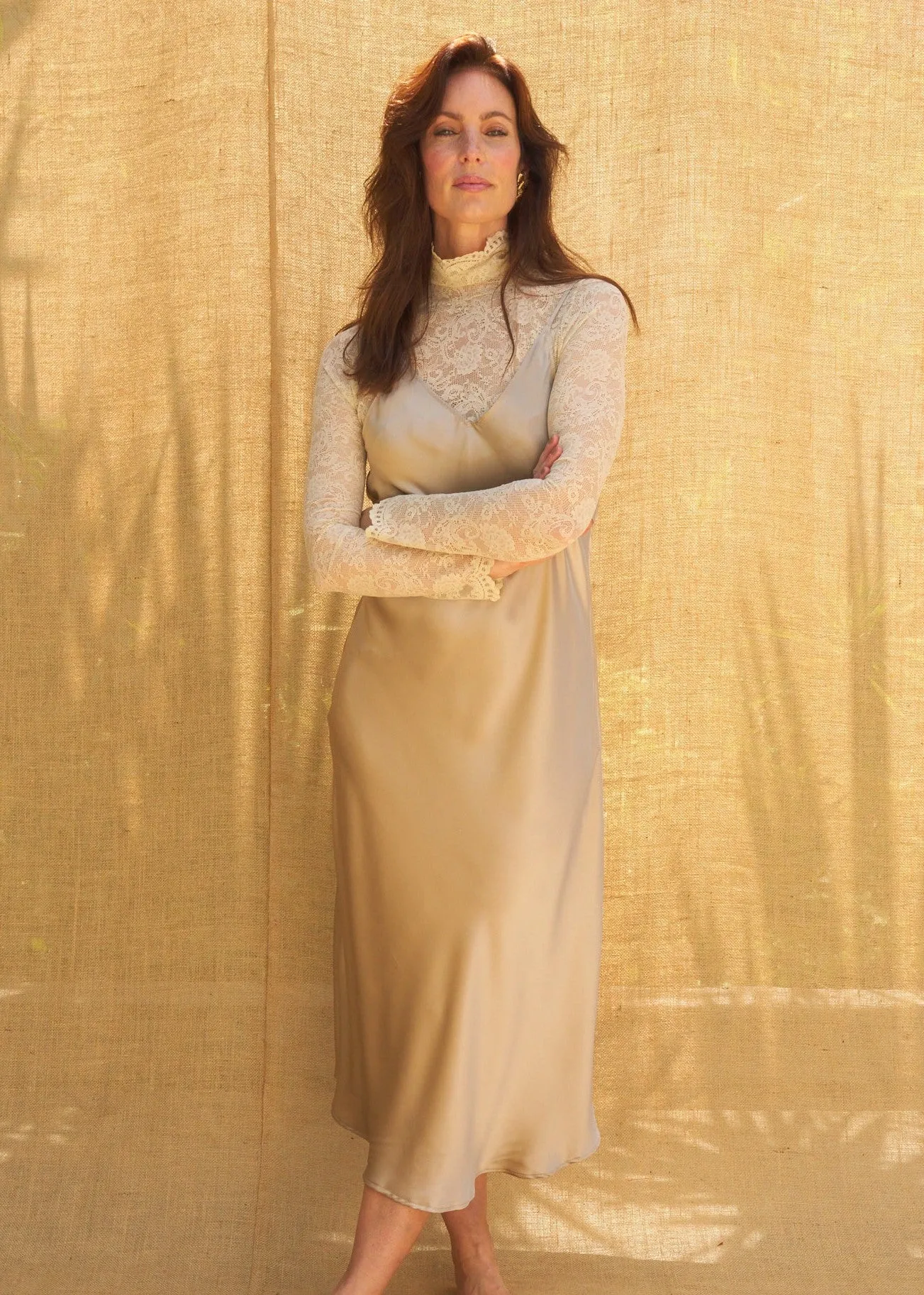 Ivy Silk Slip in Golden Mocha Charmeuse Silk