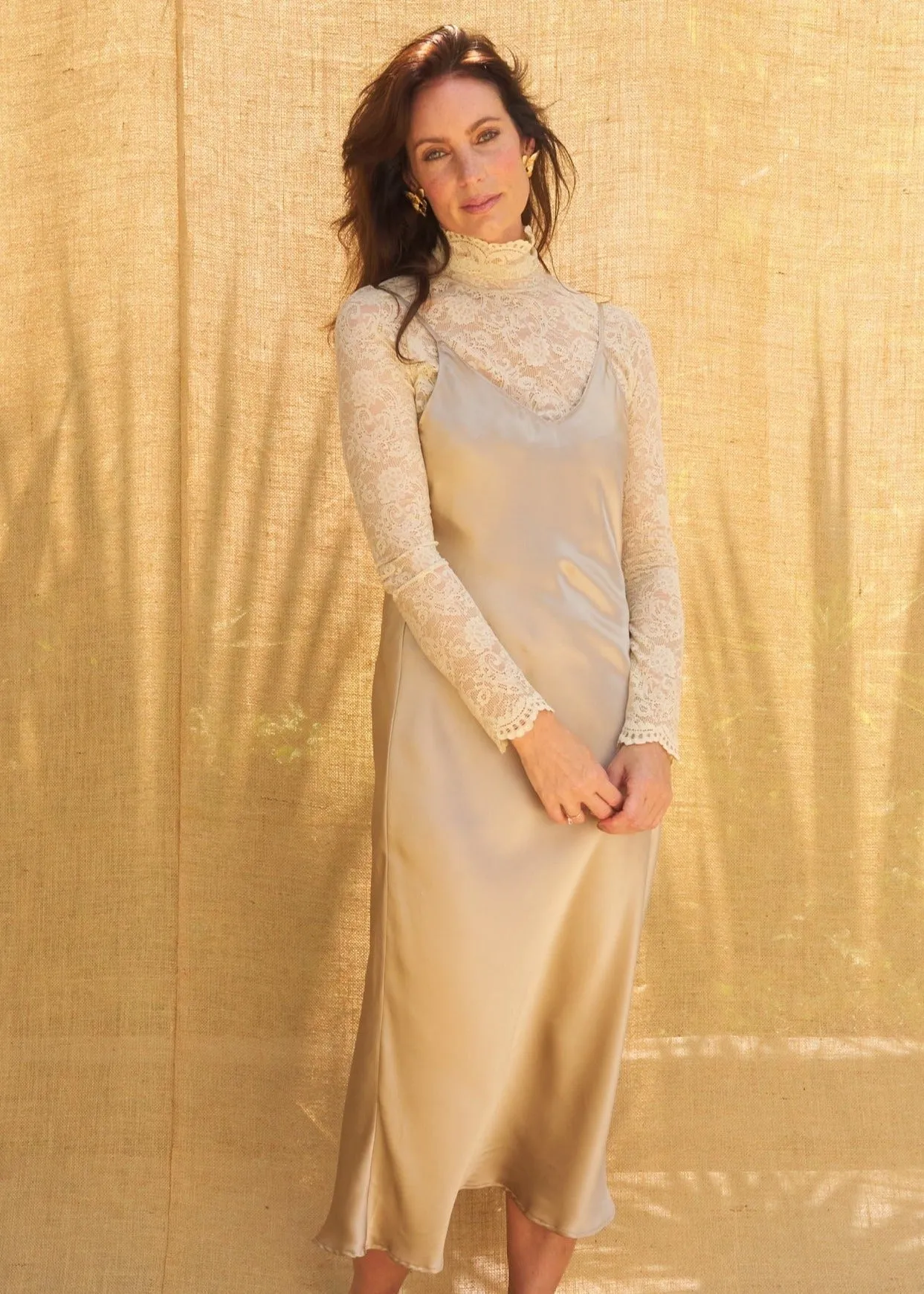 Ivy Silk Slip in Golden Mocha Charmeuse Silk