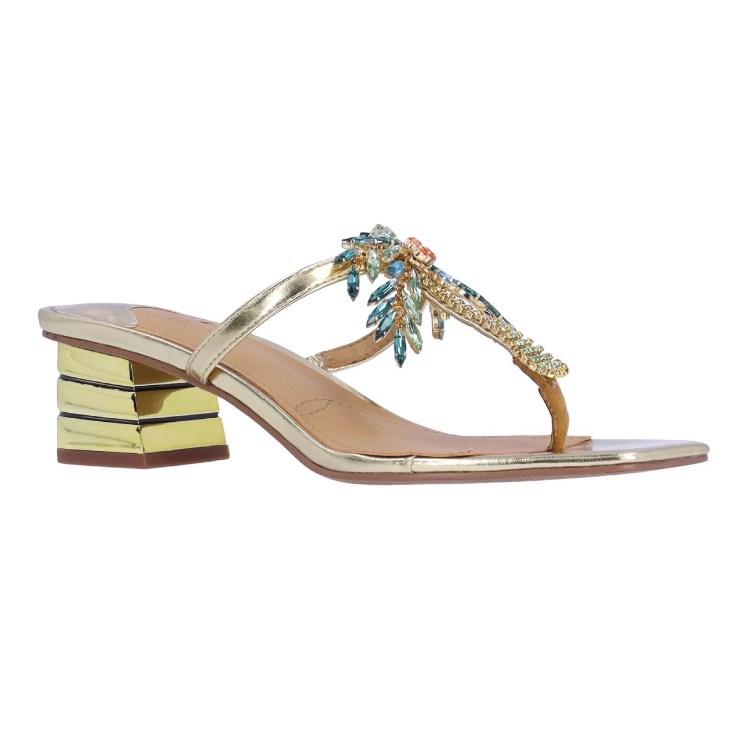 J. RENEE Palmy Block Heel Sandal Gold Size 8 NWOB