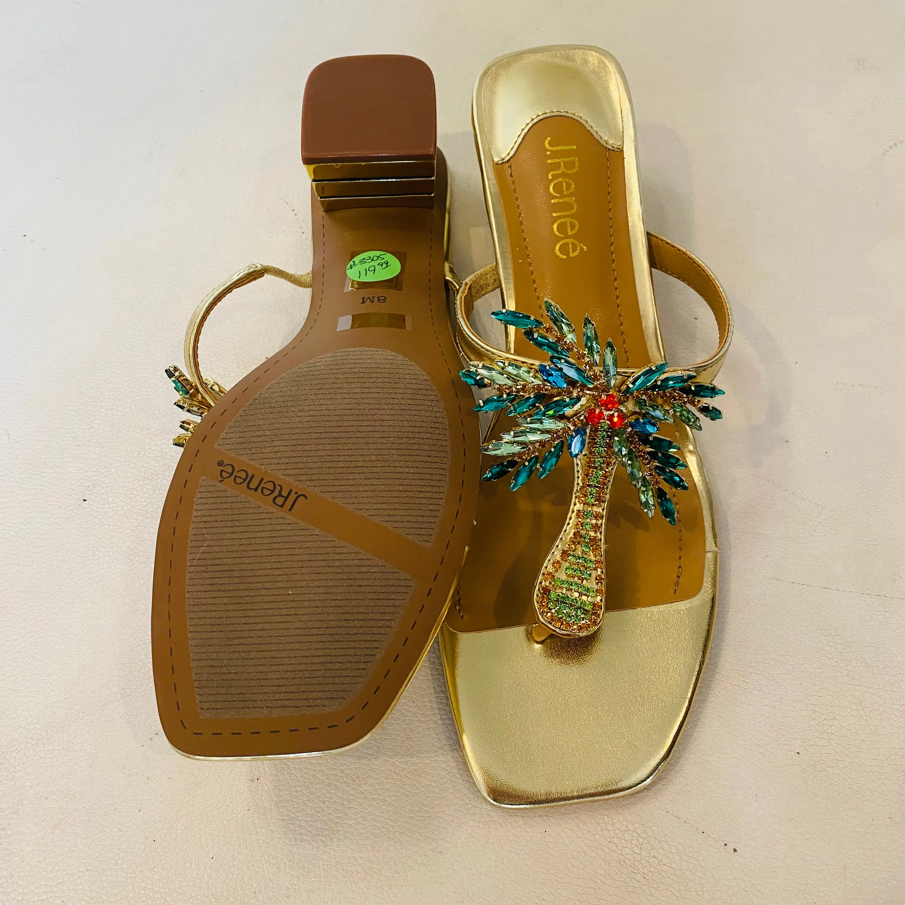 J. RENEE Palmy Block Heel Sandal Gold Size 8 NWOB