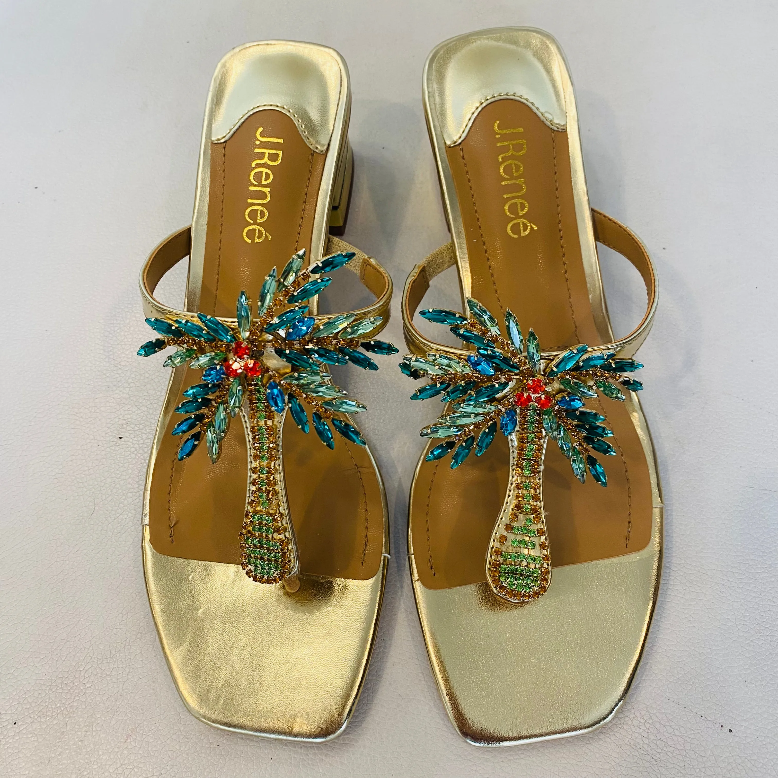 J. RENEE Palmy Block Heel Sandal Gold Size 8 NWOB