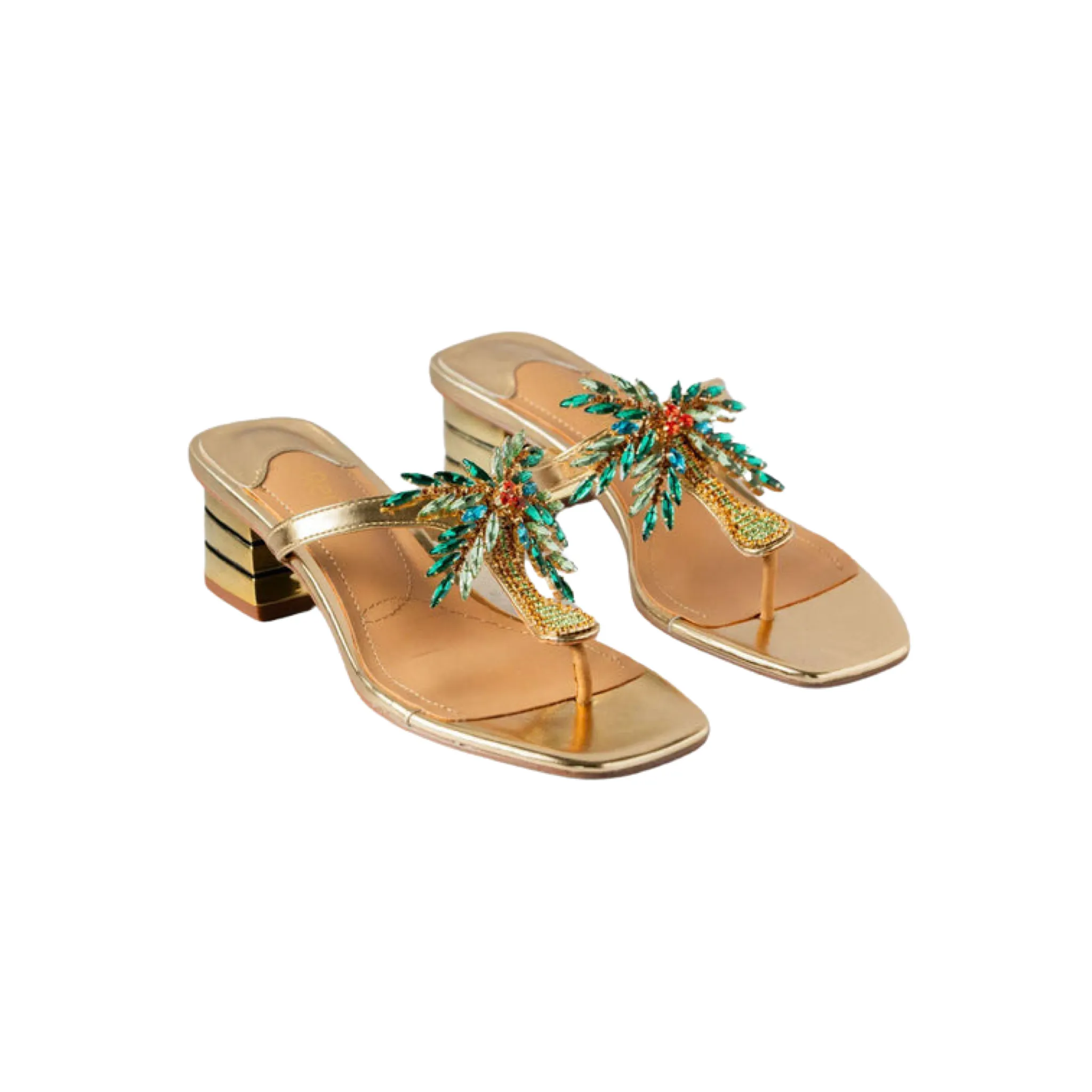 J. RENEE Palmy Block Heel Sandal Gold Size 8 NWOB