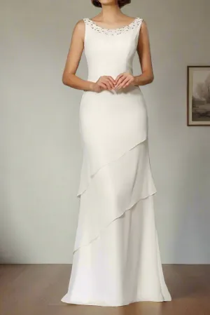 Jewel Neck Floor Length Chiffon Wedding Guest Dress with Beading