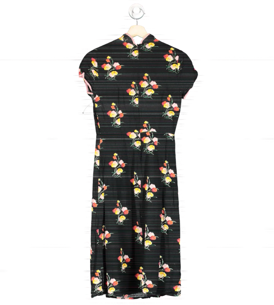 Joanie Black Floral Print Cheongsam Dress UK 8