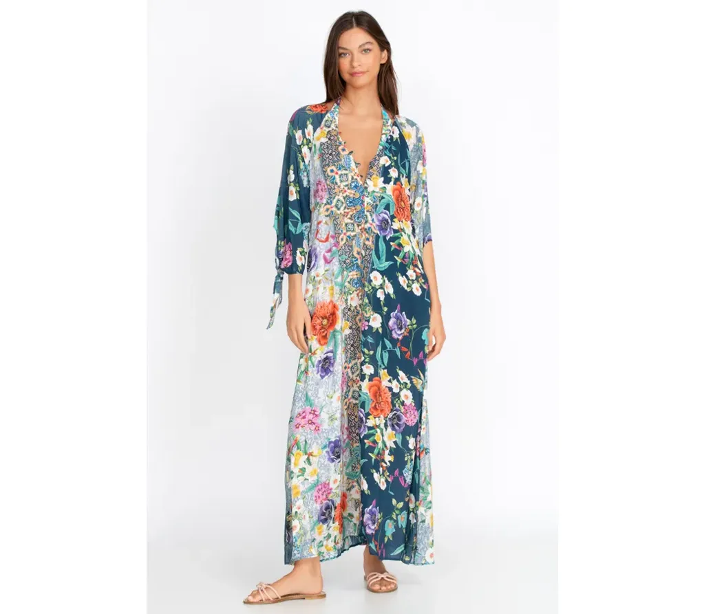 Johnny Was Sunrise Blue Flower Swim Resort Cover Up Floral Paria Shirt Dress XXL NEW