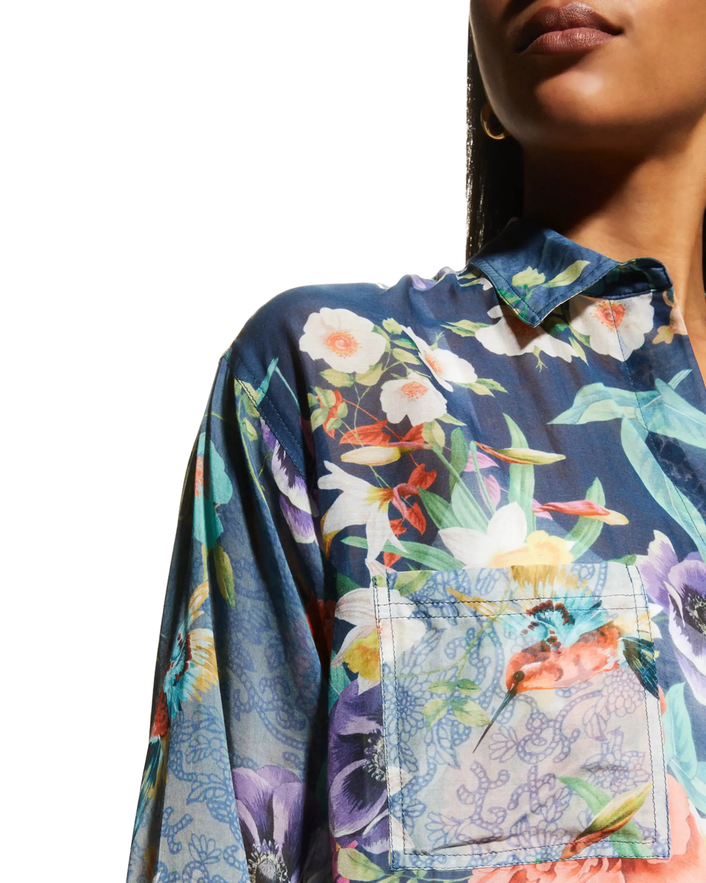 Johnny Was Sunrise Blue Flower Swim Resort Cover Up Floral Paria Shirt Dress XXL NEW