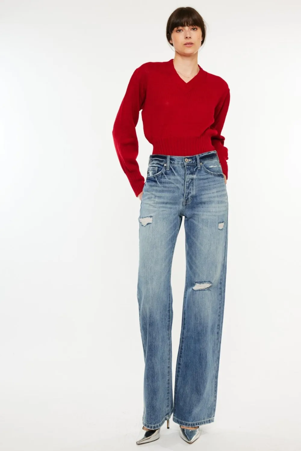 Kancan Distressed High Waist Bootcut Jeans ONLINE EXCLUSIVE