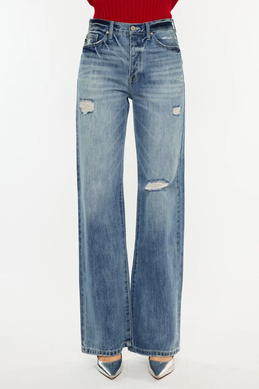 Kancan Distressed High Waist Bootcut Jeans ONLINE EXCLUSIVE