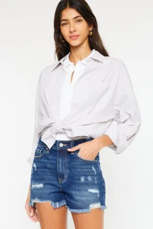 Kancan High Rise Frayed Hem Denim Shorts ONLINE EXCLUSIVE