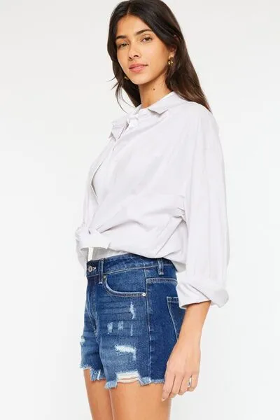 Kancan High Rise Frayed Hem Denim Shorts ONLINE EXCLUSIVE