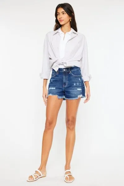 Kancan High Rise Frayed Hem Denim Shorts ONLINE EXCLUSIVE