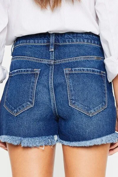 Kancan High Rise Frayed Hem Denim Shorts ONLINE EXCLUSIVE